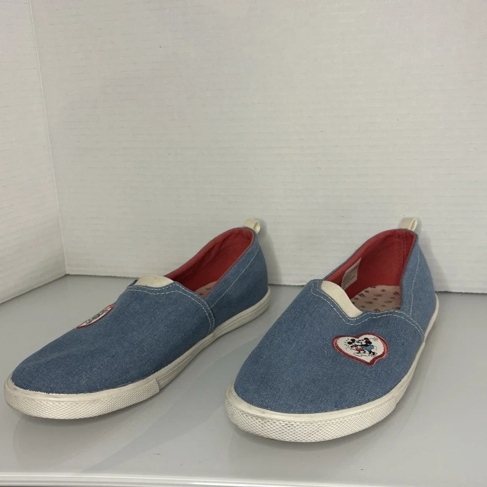 Disney Shoes Youth 5 Girls Mickey Mouse Comfort Slip On Loafer Blue Canvas